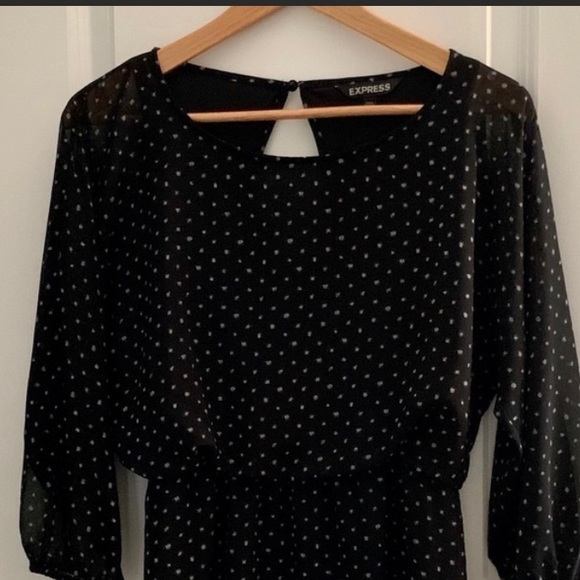 Express: Black Sheer Dress w/ White Speckle Design - Picture 2 of 14